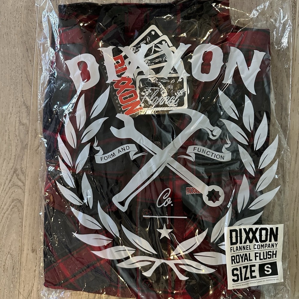 DIXXON Flannel "Royal Flush 10 YEAR" 2.0 Men's Size Small Plaid Red Button Shirt
